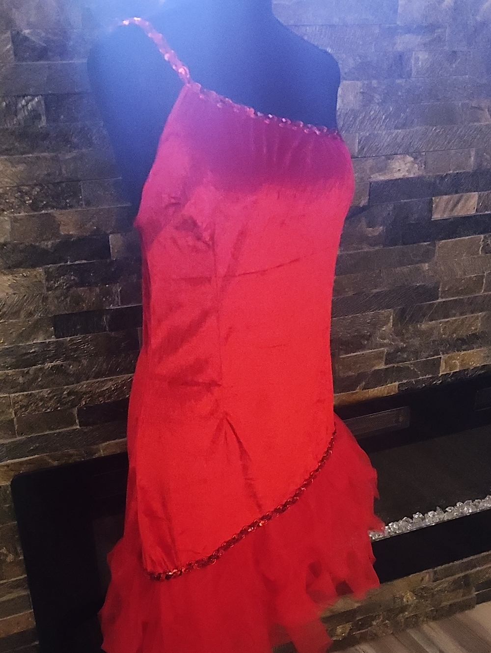 Red One-Shoulder Costume with Sequin Trim Size Small